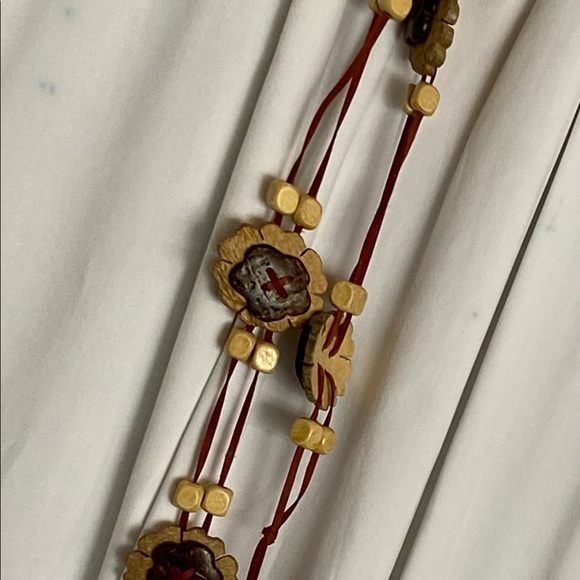Fun Boho 72” Long Belt,Necklace,Wall Decor- Woden Flowers&Beads-Strung w/Leather - Picture 9 of 16